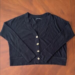 Abercrombie & Fitch Black Ribbed Button-Up Top